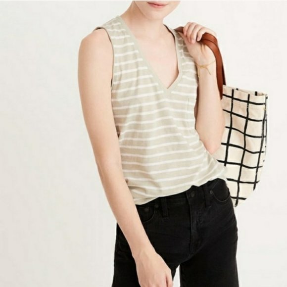 Madewell Tops - (NWT) Madewell | Striped V Neck Tank Light Olive